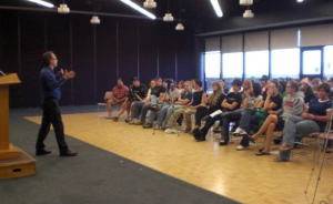 Marc Emery speaks to a crowd in Lethbridge, Alberta on his Farewell Tour (Photo by Tamara Cartwright)
